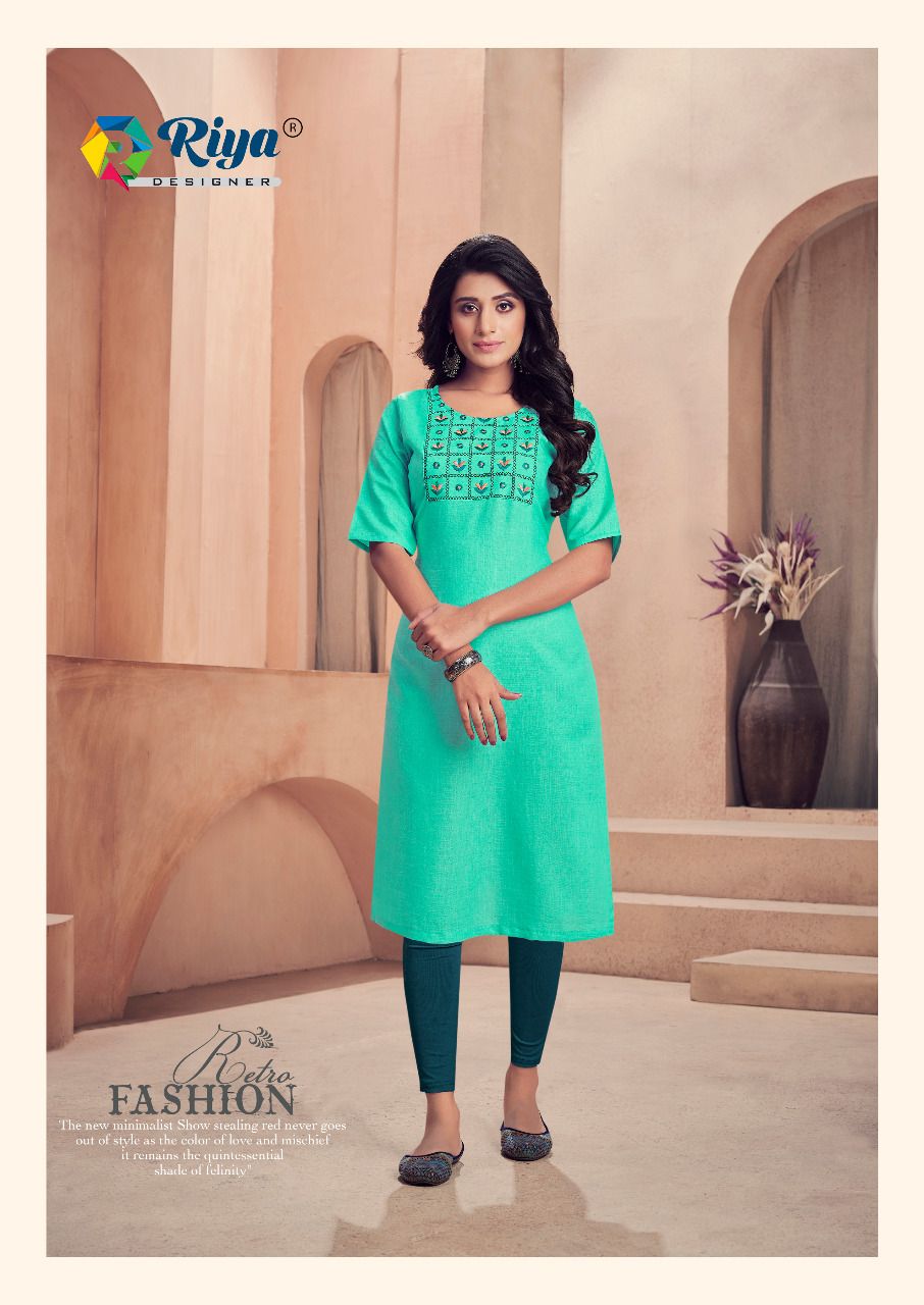 Riya Antra 2 Regular Wear Cotton Slub Embroidery Designer Kurti Collection
